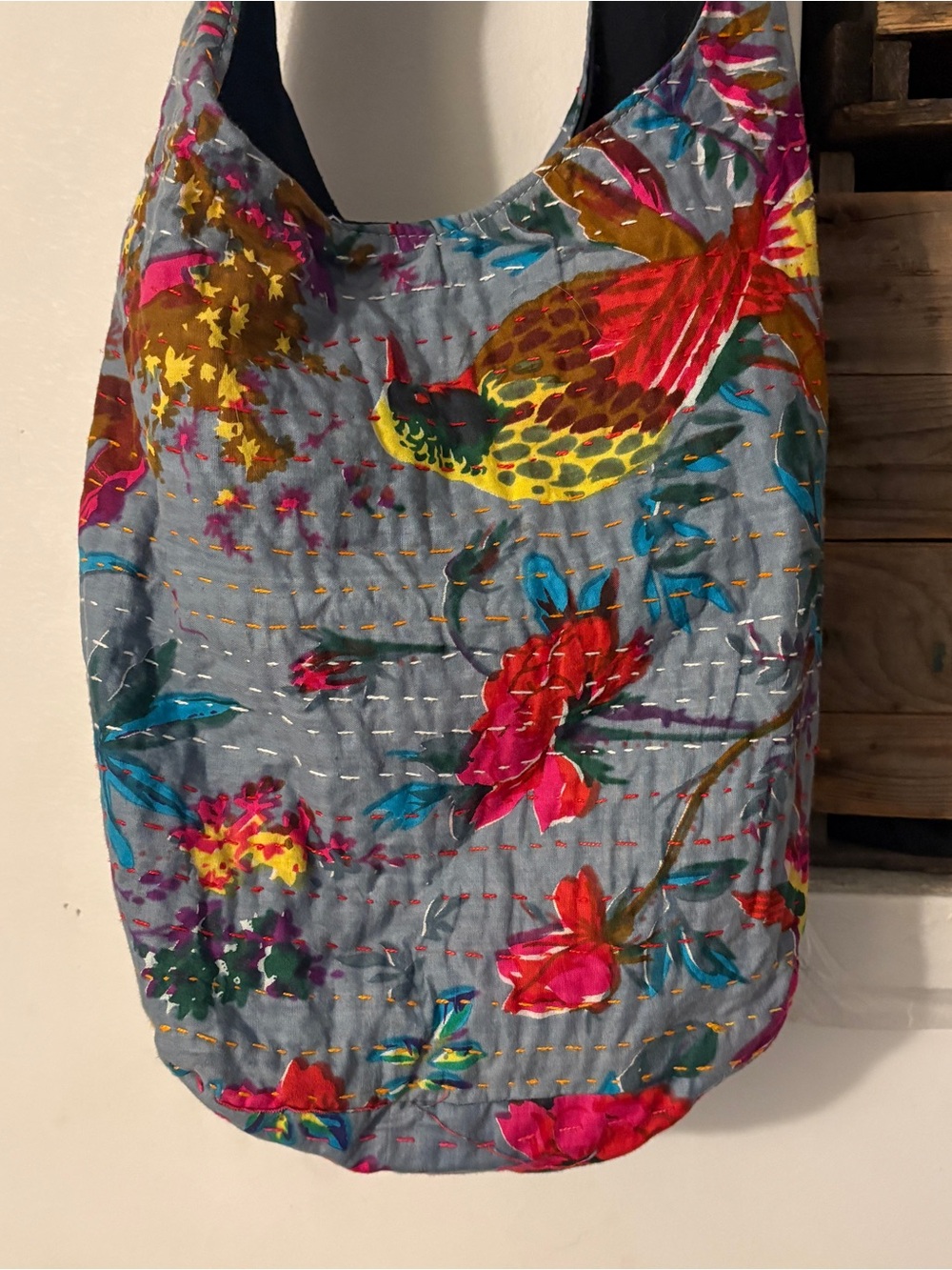 Hippie Chic Floral Bird Kantha Quilted Hobo Bag Boho